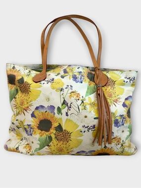 Cavalcanti Italian Floral Leather Large Tote Bag